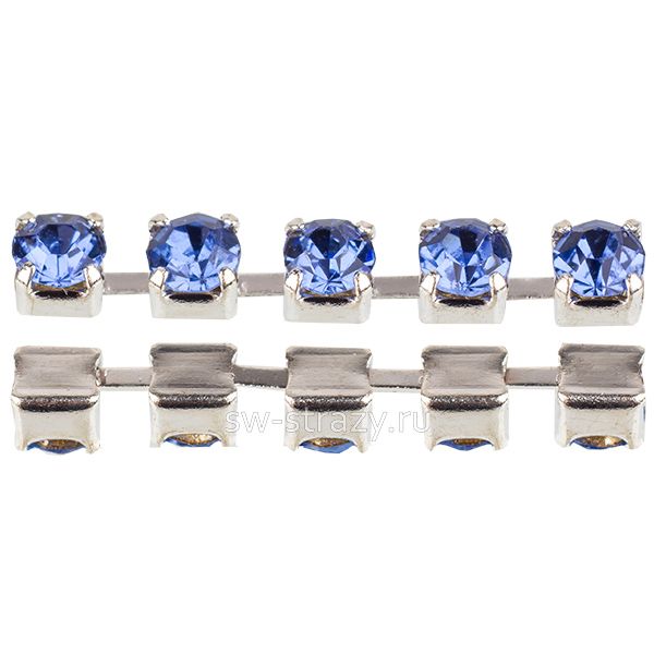 Стразовая цепь 2 мм  Light sapphire\silver