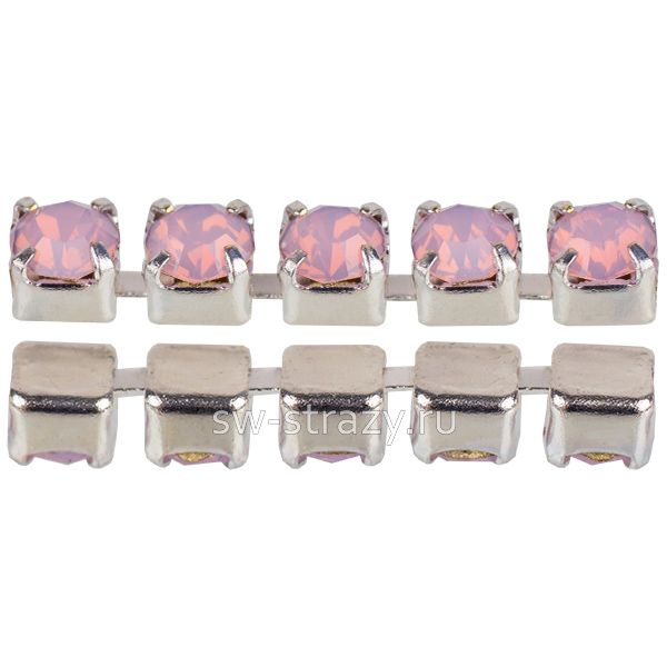 Стразовая цепь 2 мм  Pink opal\silver
