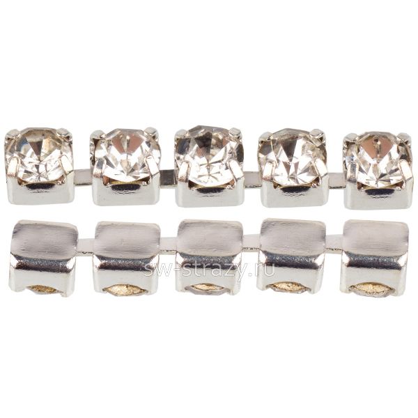 Стразовая цепь 2 мм  Crystal\silver