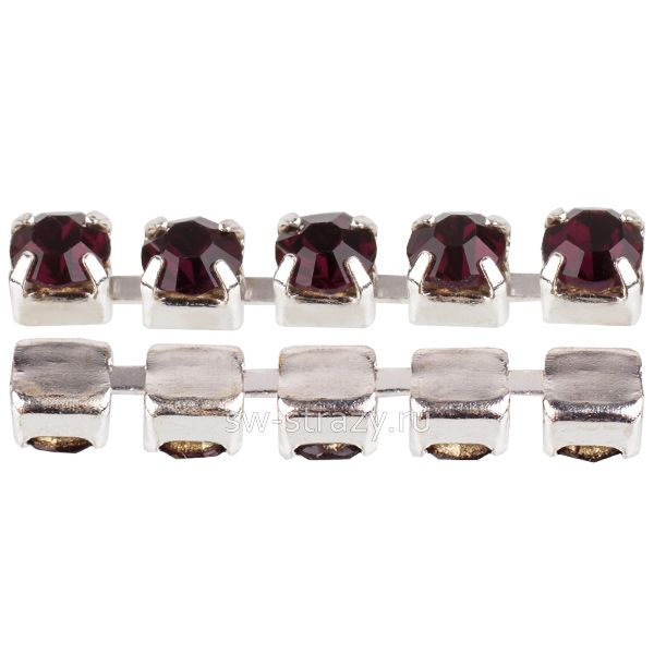 Стразовая цепь 2 мм  Burgundy\silver